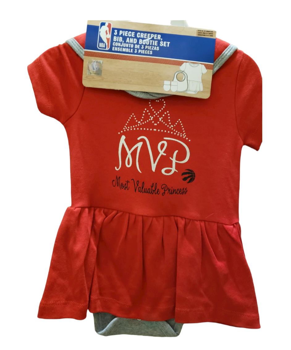 NBA Infant 3Pc Creeper, Bib & Bootie Set MVP Raptors