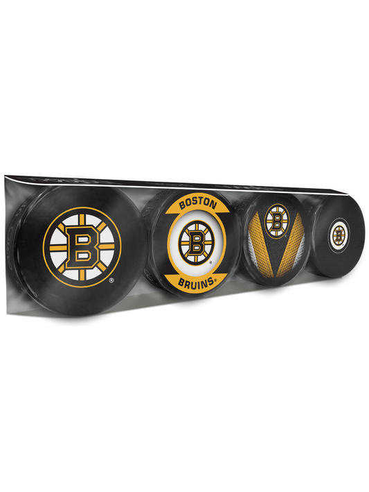 NHL 4 Pc Set Puck Collection Bruins