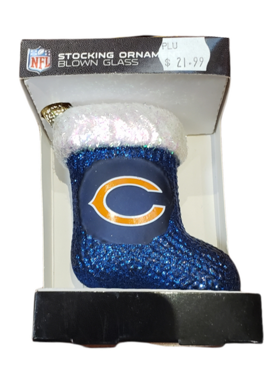 NFL Ornament Blown Glass Stocking Bears