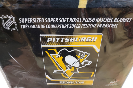 NHL Queen Sized Royal Plush Blanket Penguins