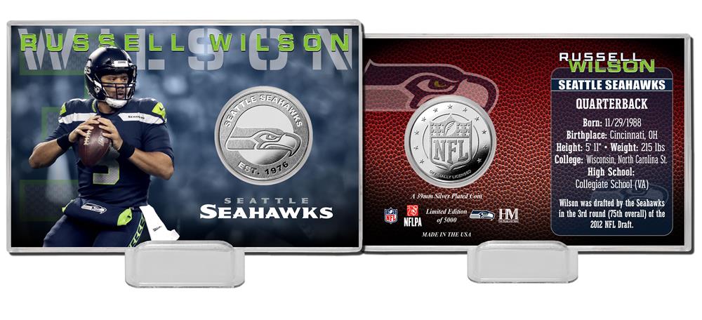 NFL Player Silver Coin Card Russell Wilson Seahawks