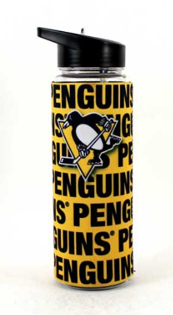 NHL Water Bottle 25oz Neoprene Sleeve Flip Top Penguins