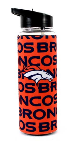 NFL Water Bottle 25oz Neoprene Sleeve Flip Top Broncos