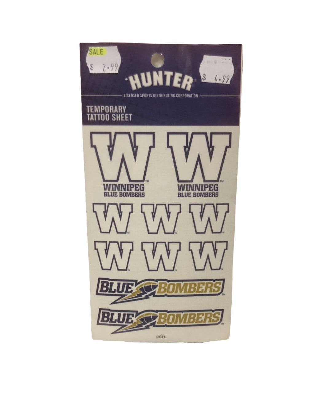 CFL Tattoo Sheet Blue Bombers