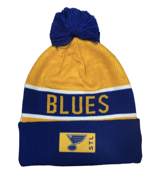 NHL Knit Hat Authentic Pro Rink Cuffed Pom Knit 2022 Blues