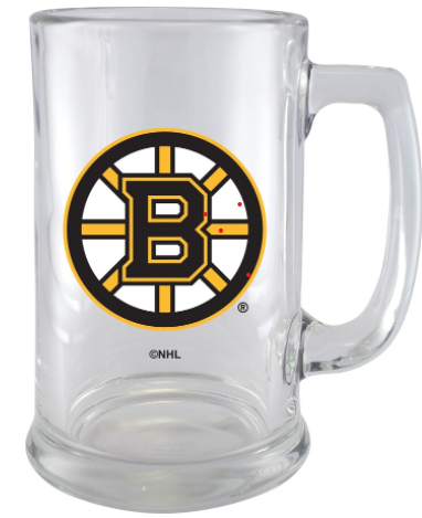 NHL Beer Mug 15 Oz Glass Sport W/Wordmark Bruins