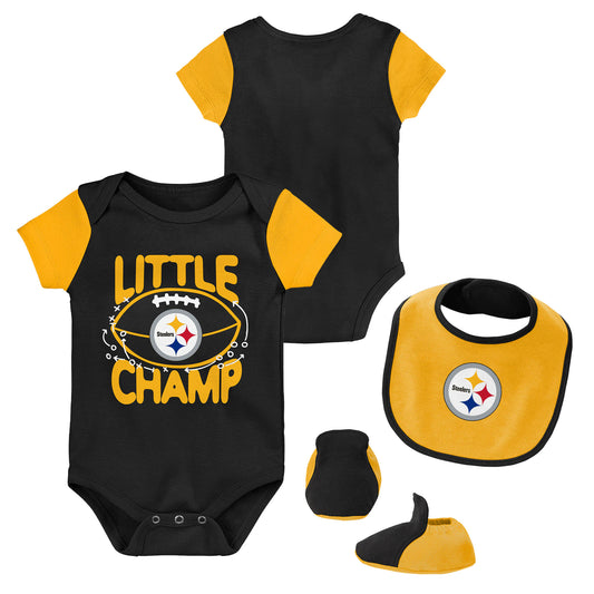 NFL Infant 3Pc Onesie Bib and Bootie Set Little Champ Steelers