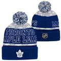 NHL Youth Knit Hat Puck Pattern Cuff Maple Leafs