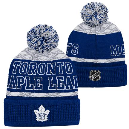 NHL Youth Knit Hat Puck Pattern Cuff Maple Leafs