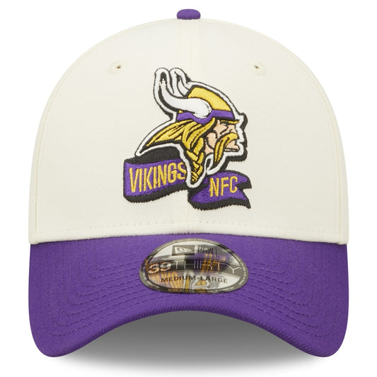 Men's Minnesota Vikings New Era Cream/Purple 2023 Sideline Historic  39THIRTY Flex Hat