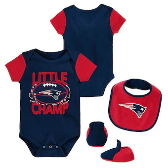 NFL Infant 3Pc Onesie Bib and Bootie Set Little Champ Patriots